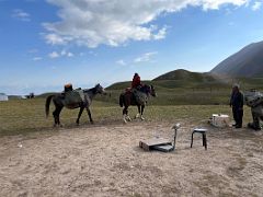 02B Horses leaving Base Camp 3600m carrying our duffle bags to Ak-Sai Travel Lenin Peak Camp 1 4400m